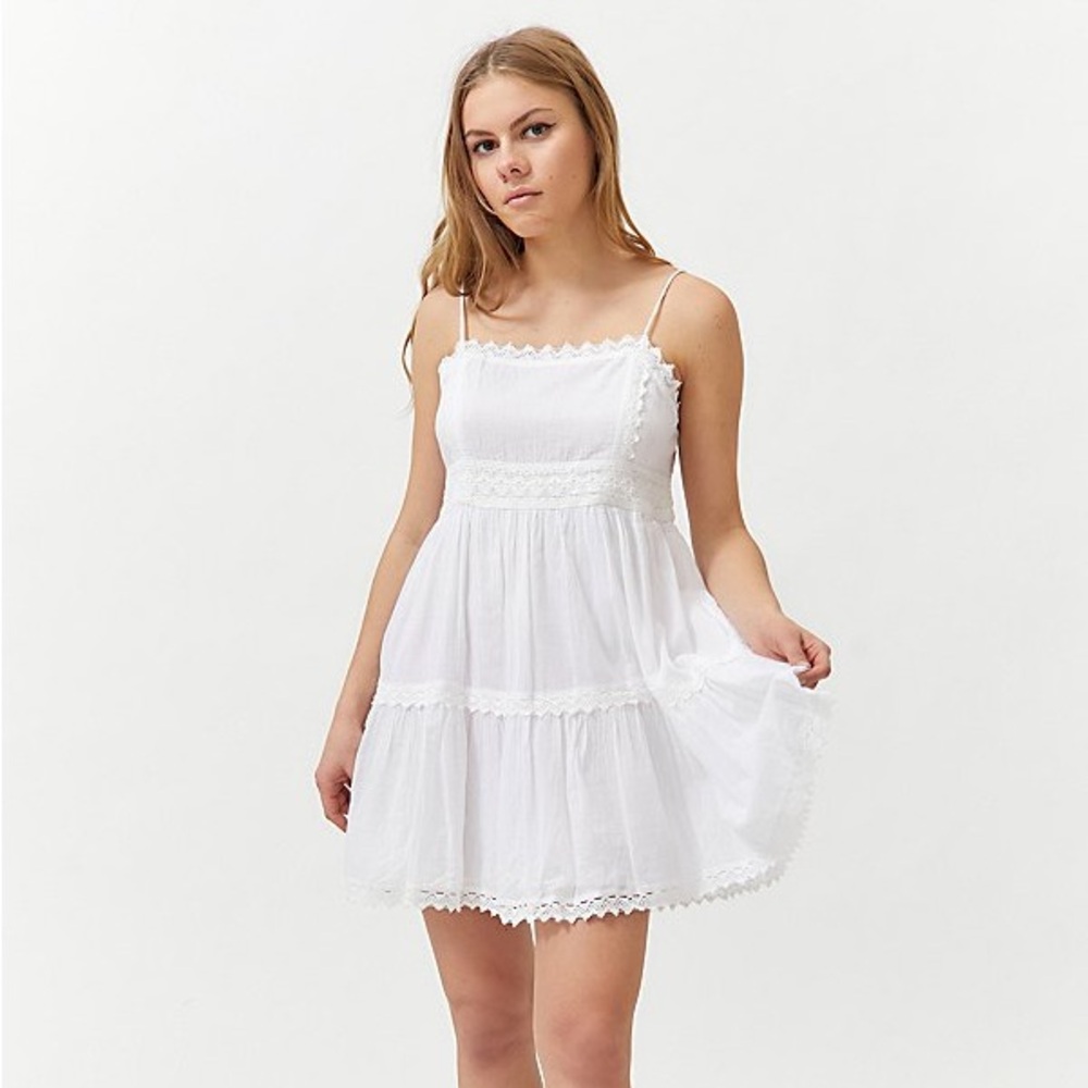 Urban Outfitters Lana Tiered Lace Mini Dress White